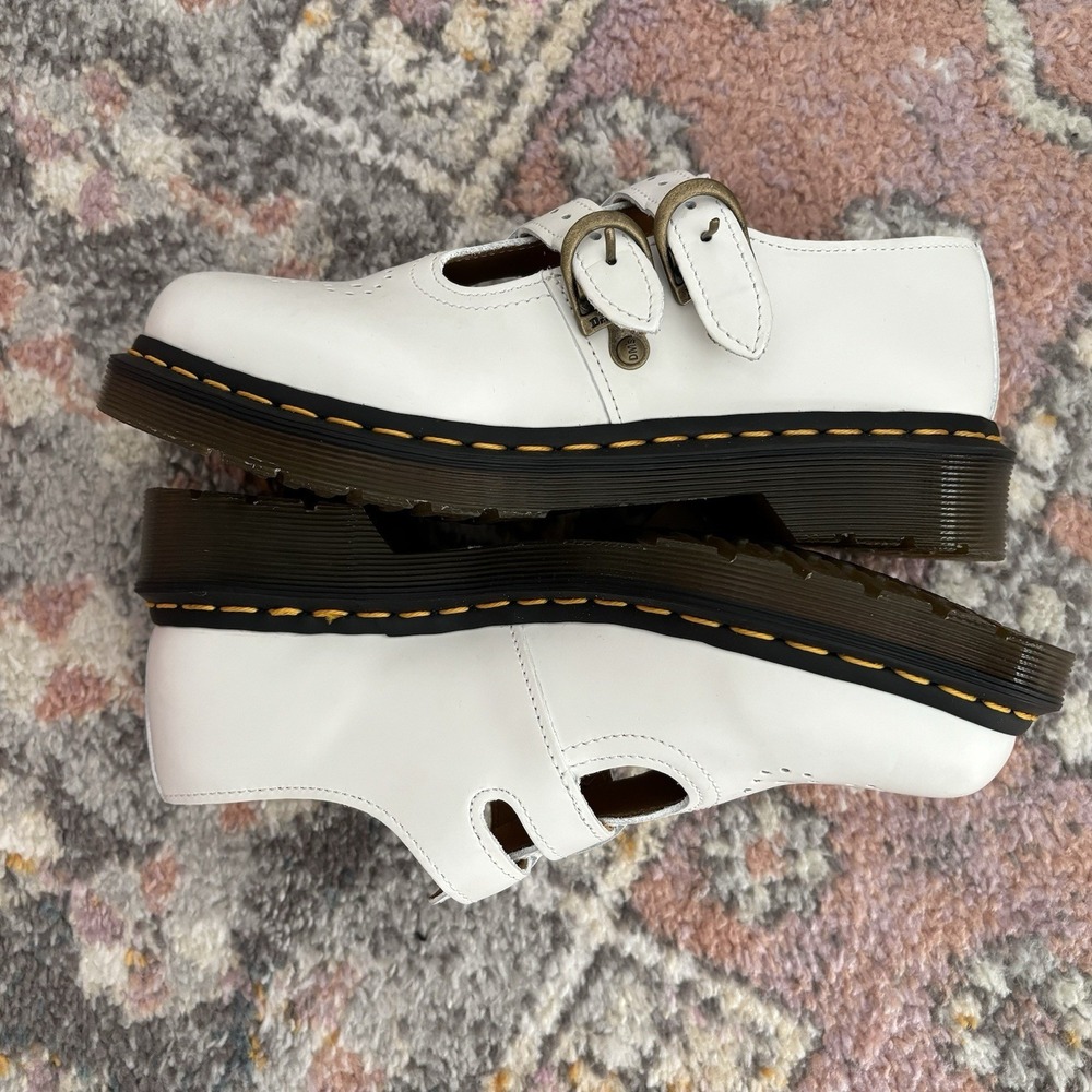 Dr Doc Martens 8065 Mary Jane White Virginia T-Strap Buckle Shoes Women 6 Chunky - Picture 3 of 10